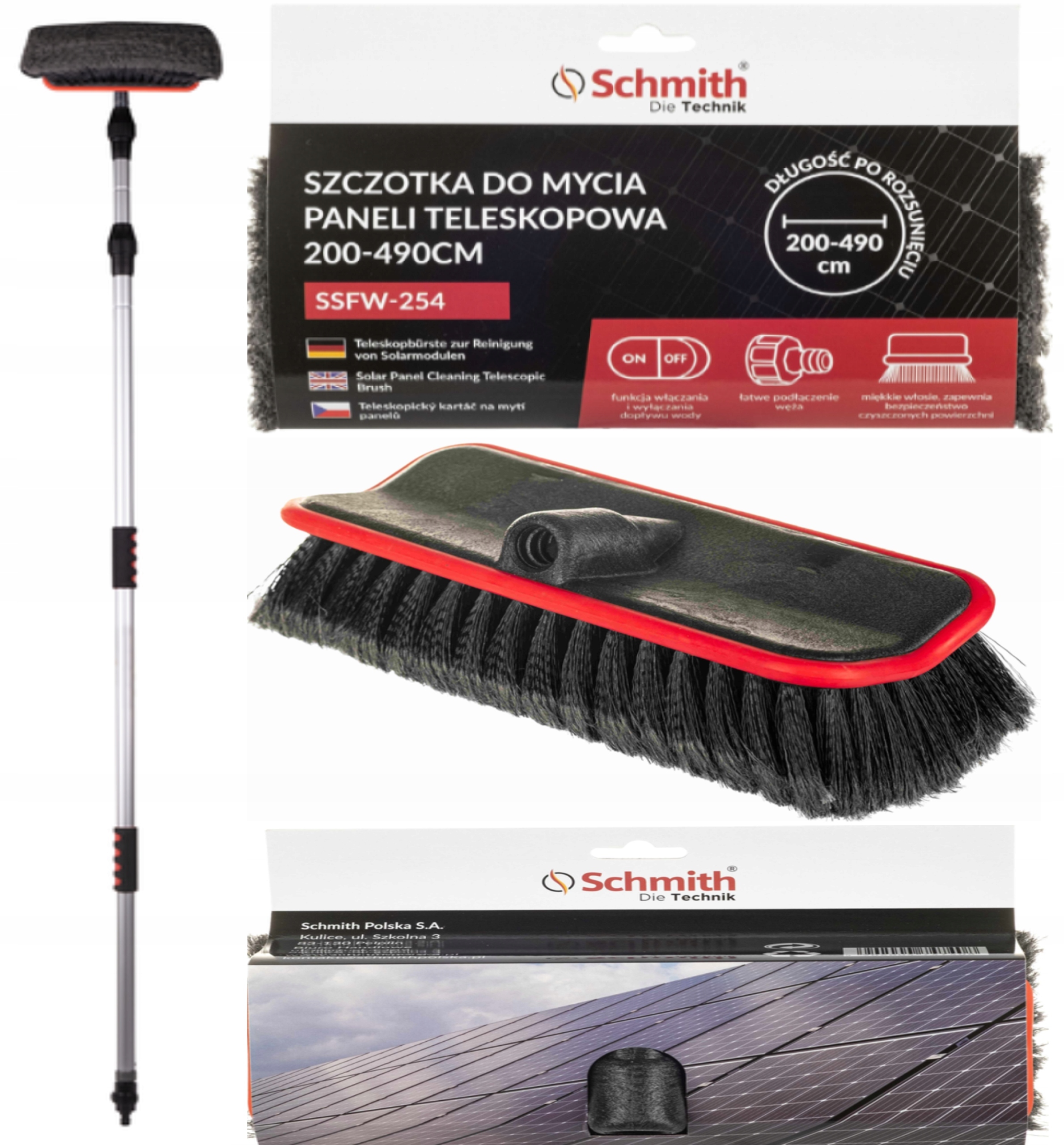 Teleskopická kefa na čistenie panelov, 200-490 cm